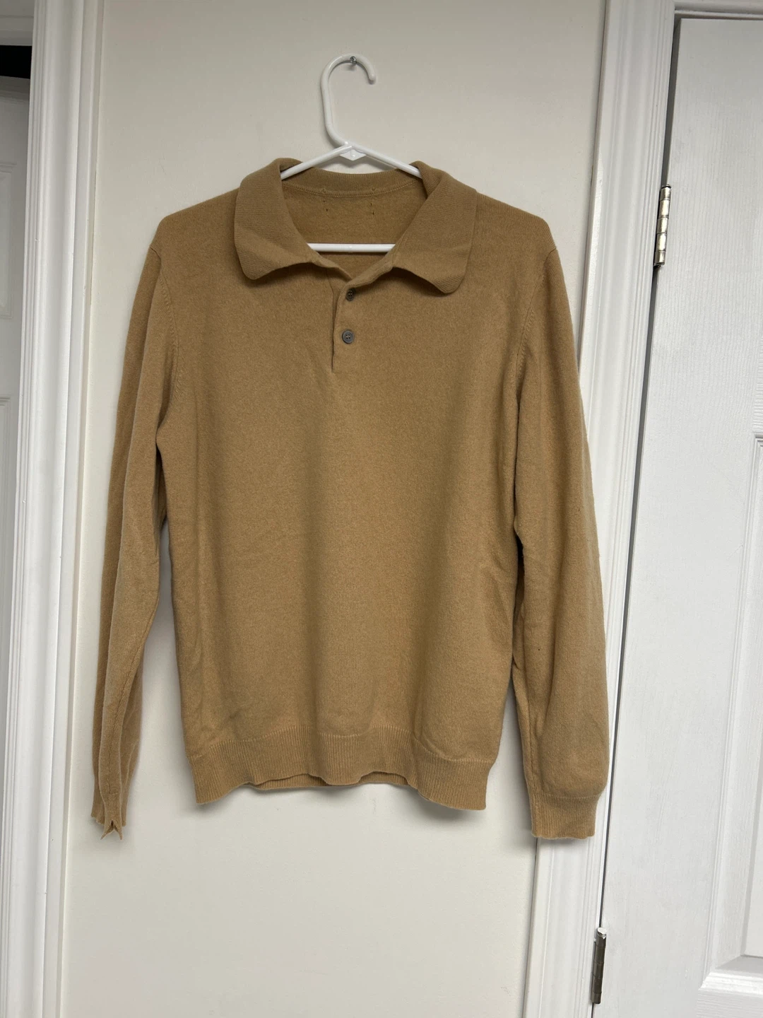 Camel coloured long sleeve polo sweater
