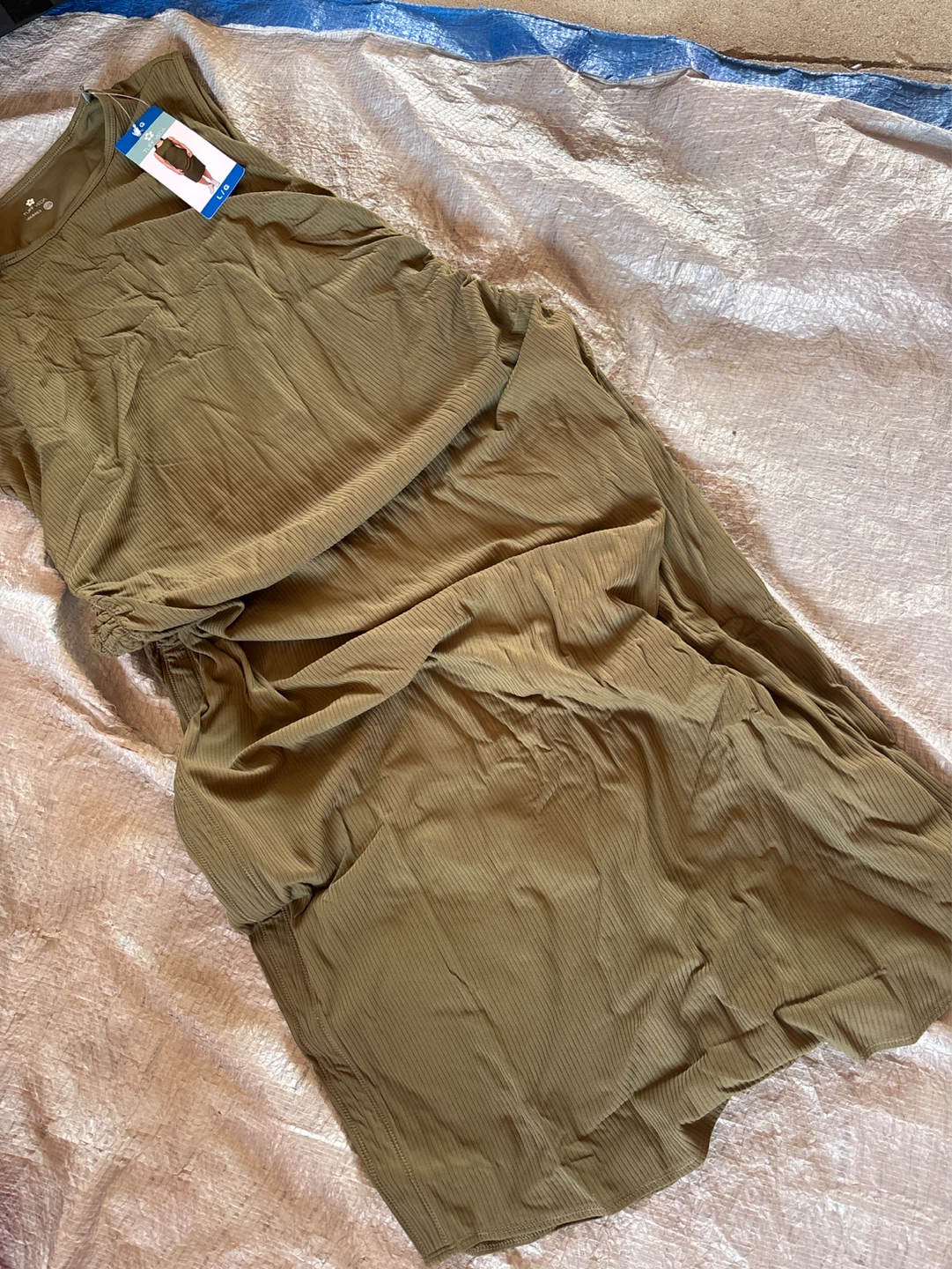Tuff Veda Women's Ribbed Ruched Midi Dress L/G Olive Green
