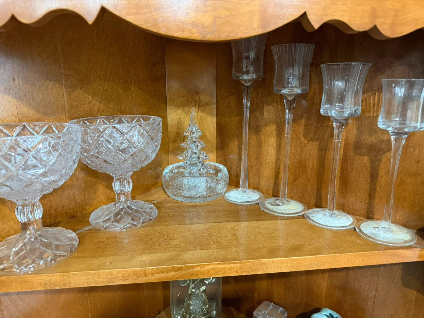 Set of 4 Clear Glass Tall Candlestick Holders