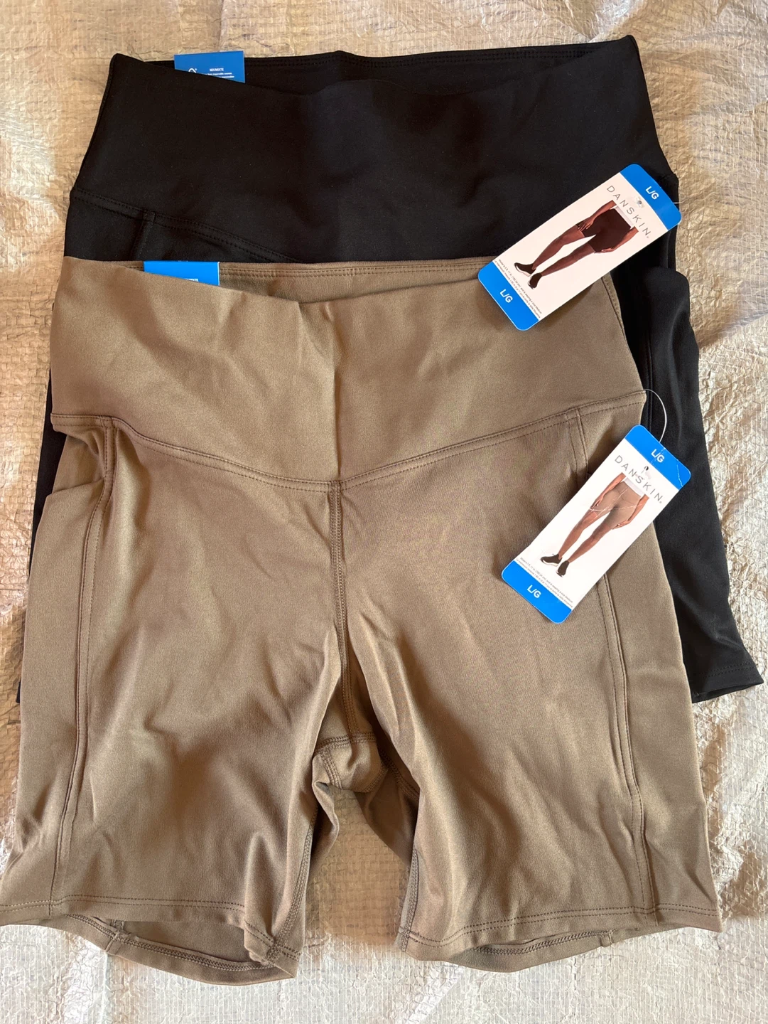 2pc Danskin Women's Athletic Shorts - Black & Khaki, Size L