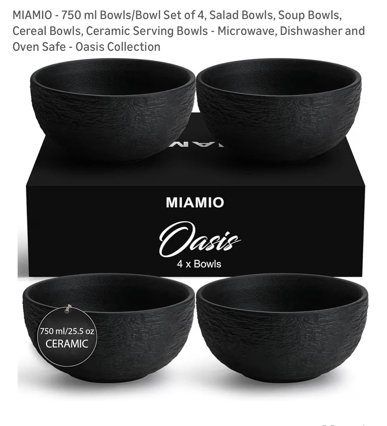 MIAMIO Oasis Ceramic Bowls - Set of 4 - Black