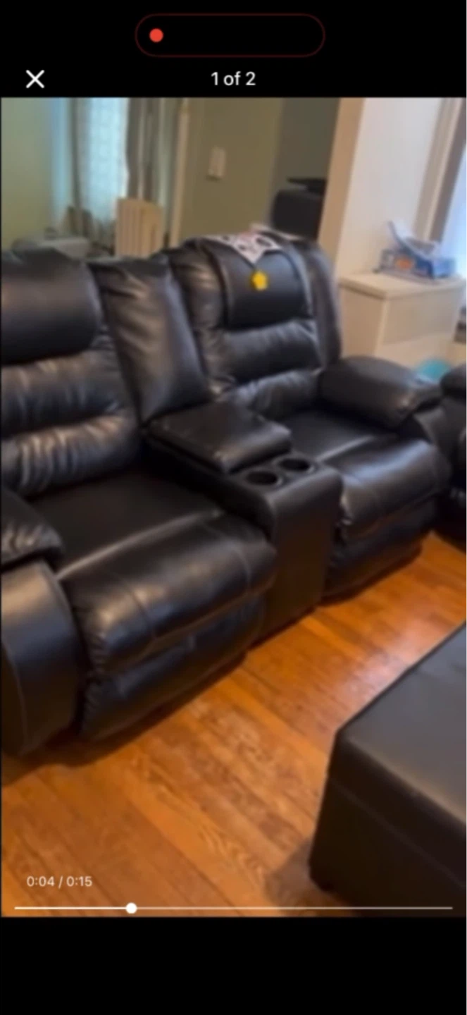 Black Leather Reclining Sofa - photo 2