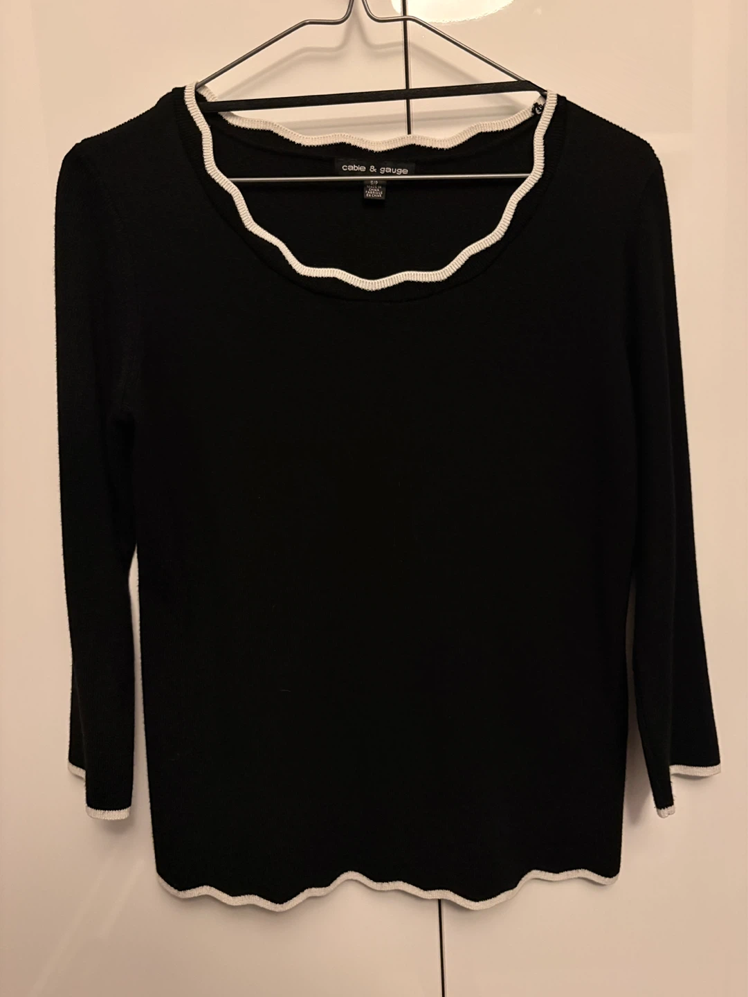 Black Cable & Gauge Sweater with White Trim