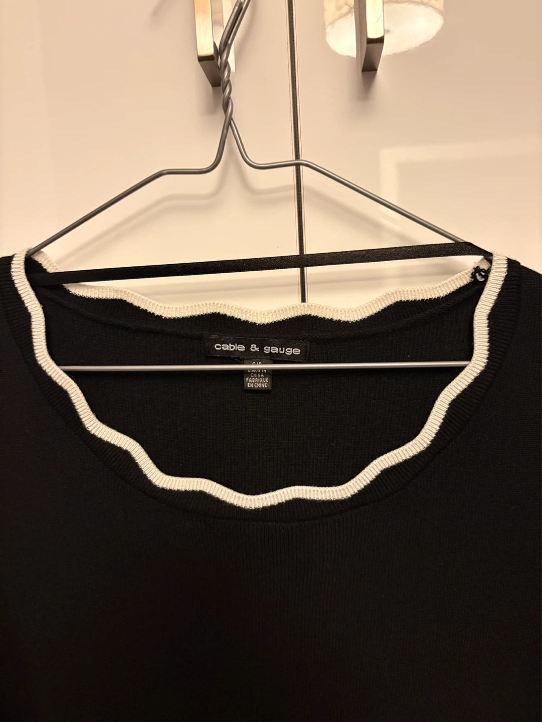 Black Cable & Gauge Sweater with White Trim - photo 2