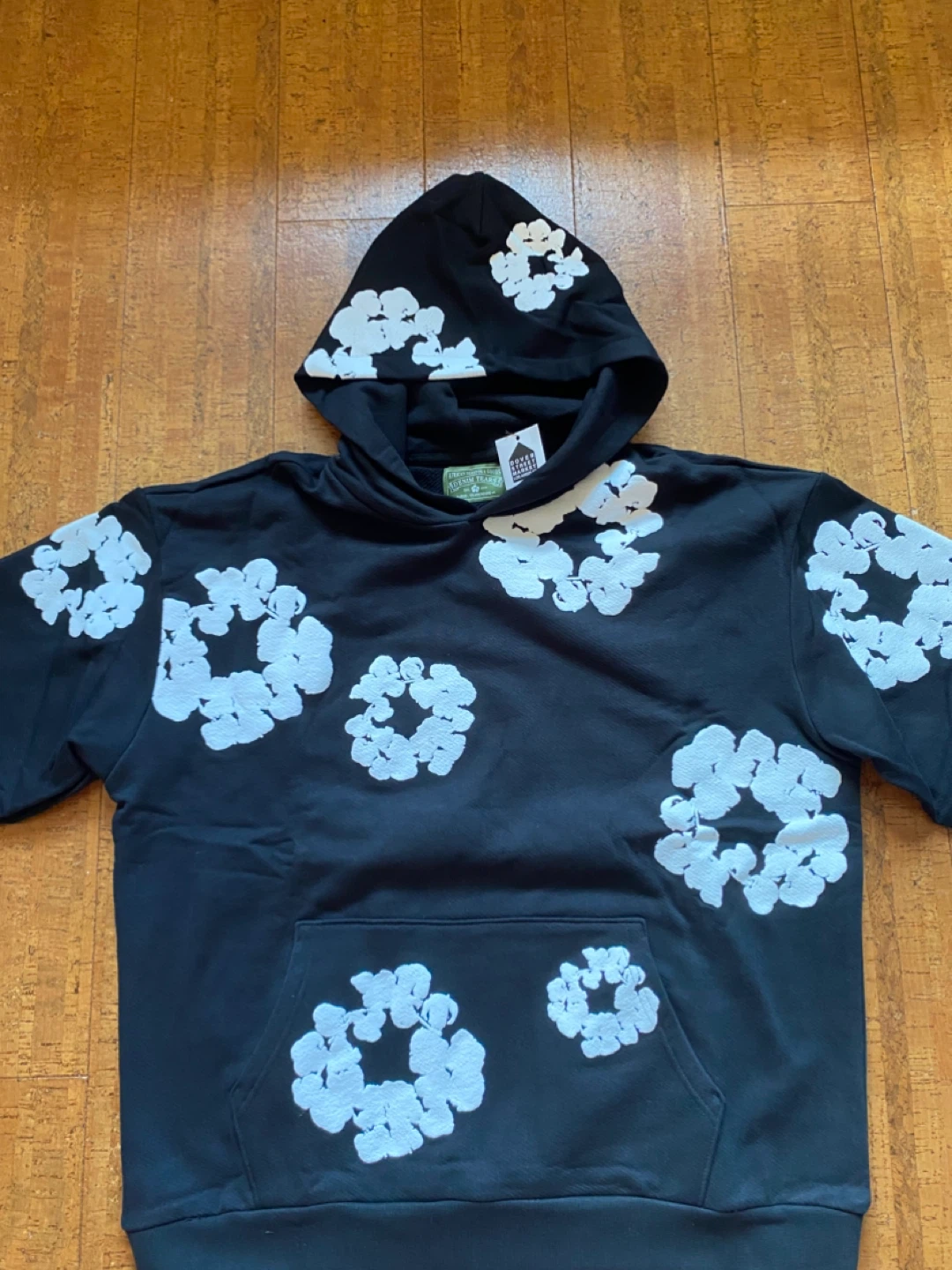 Large Black Denim Tear Hoodie