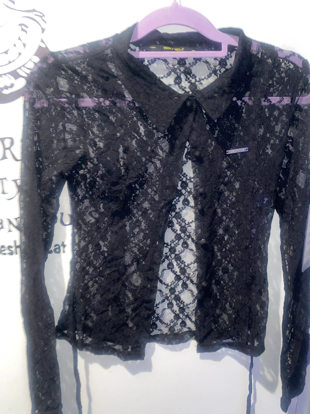 HOLY NO.7 Black Lace Collared Long Sleeve Top