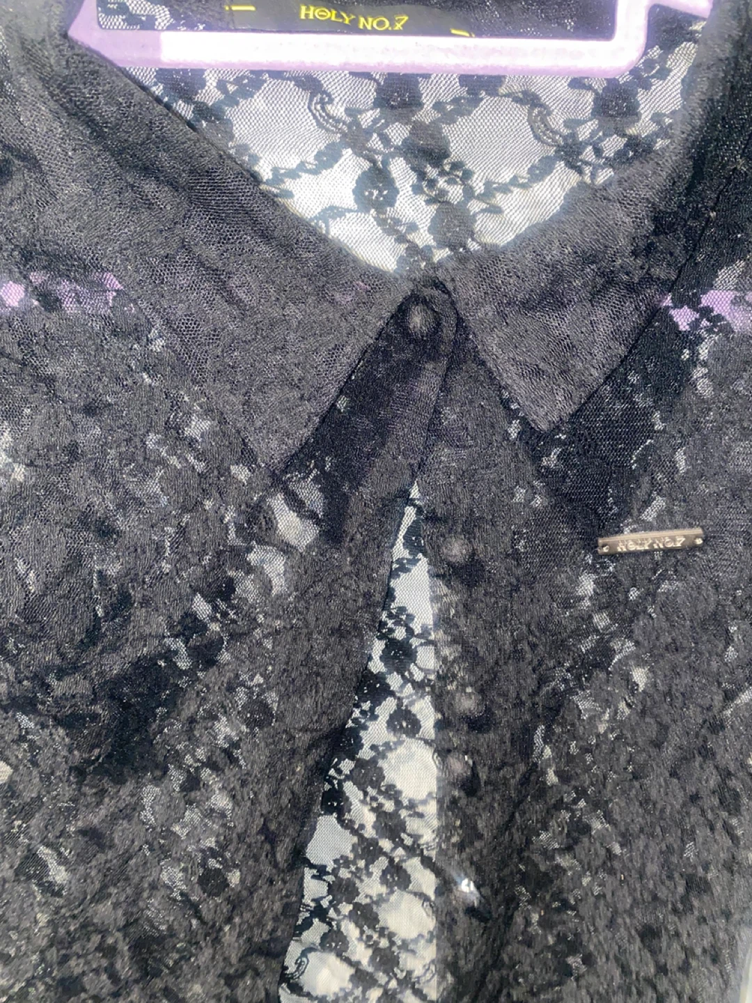 HOLY NO.7 Black Lace Collared Long Sleeve Top - photo 2