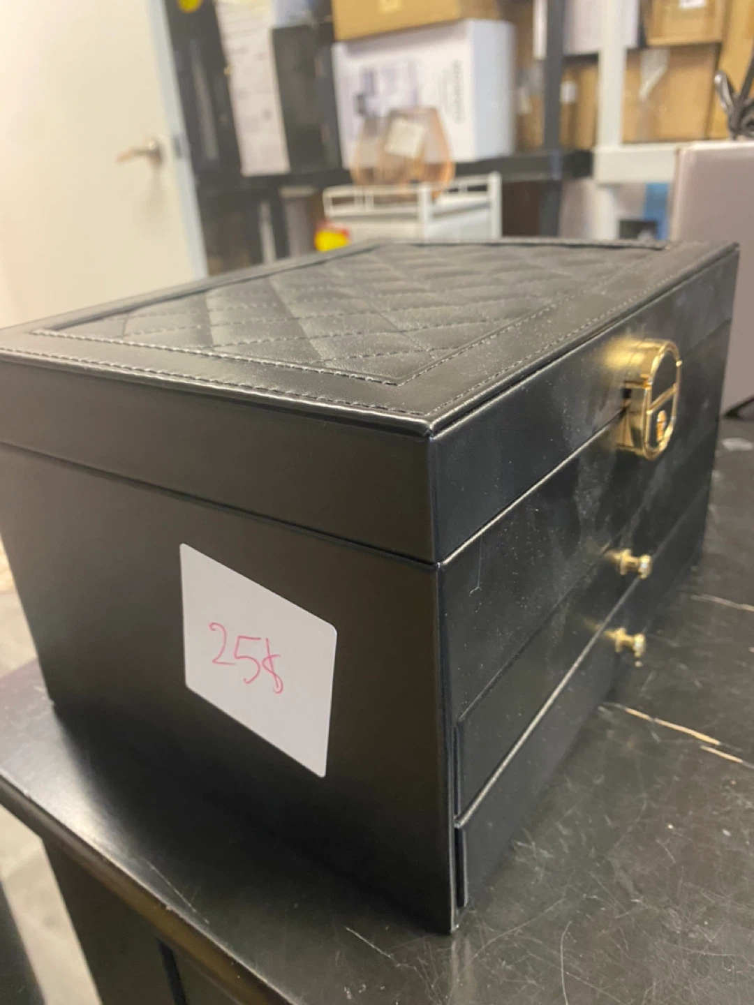 Black Faux Leather Jewellery Box with Multiple Compartments