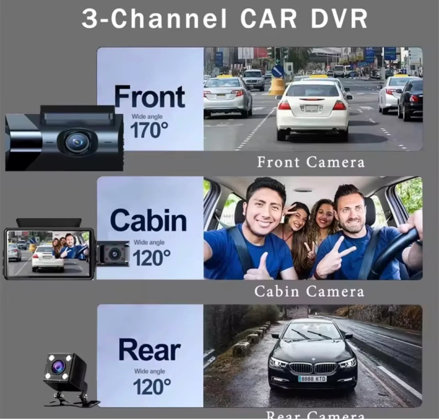 3-Channel  FHD Car Dash Cam with WiFi - photo 2