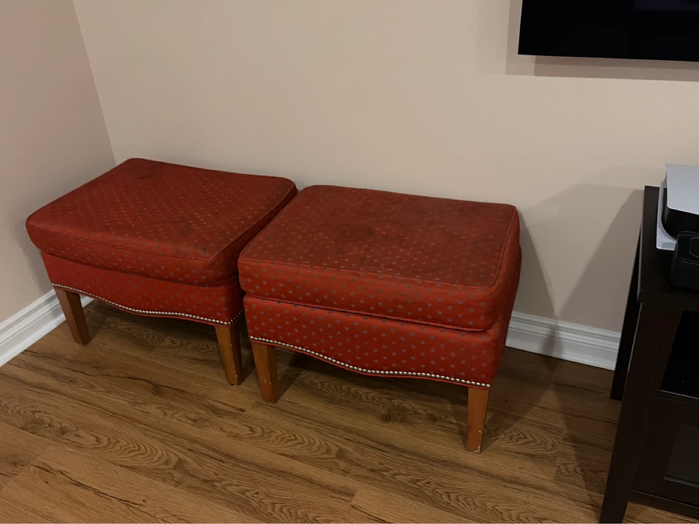 Red Square Footstool Ottomans (Set of 2)