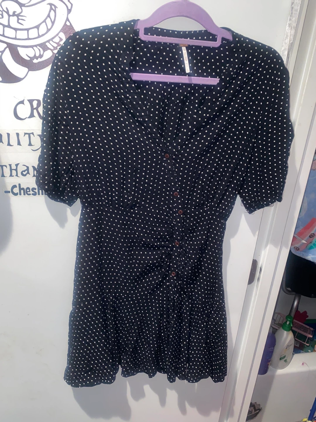 Free People Black Polka Dot Button-Up Dress - Size M - photo 2