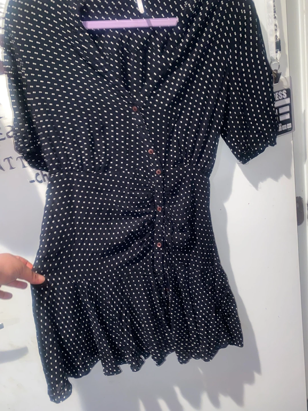 Free People Black Polka Dot Button-Up Dress - Size M