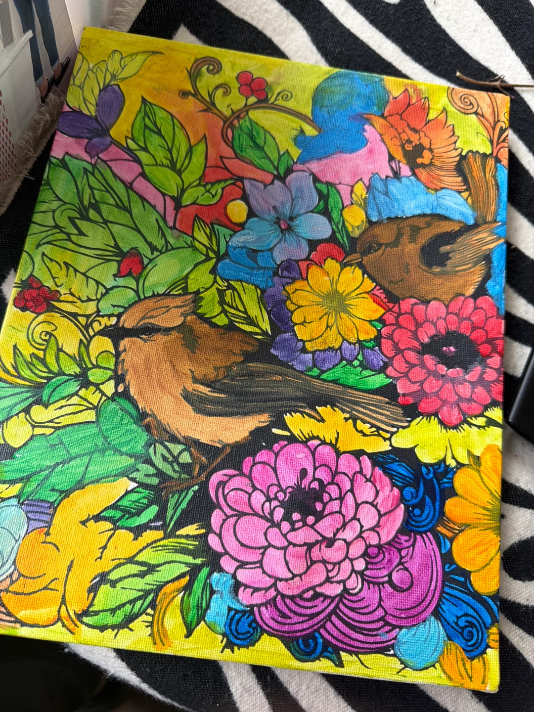 Vibrant Bird and Floral Canvas Art