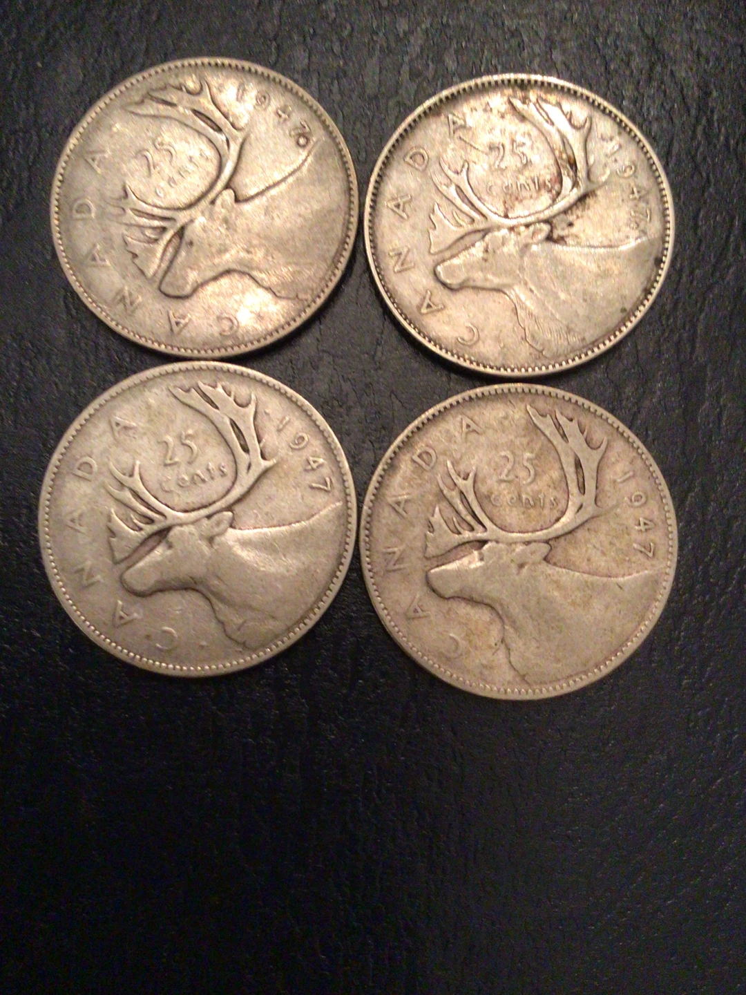 Set of 4 Canadian 1947 Silver Quarters