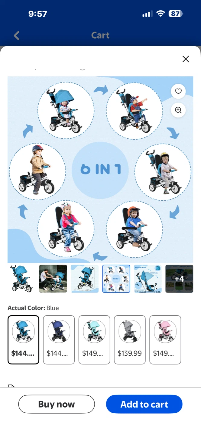 Lovely 6-in-1 Convertible Baby Tricycle - Blue - photo 3