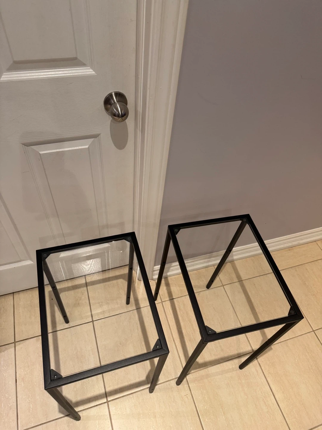 Pair of Black Metal Frame Side Tables with Glass Tops - photo 2