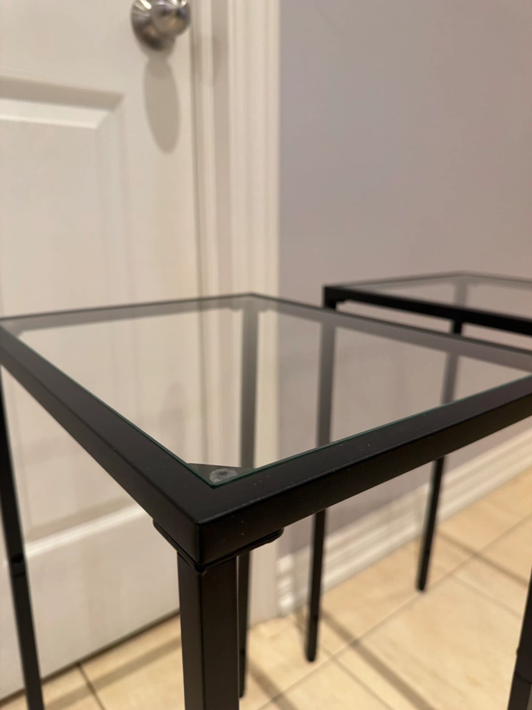 Pair of Black Metal Frame Side Tables with Glass Tops - photo 4