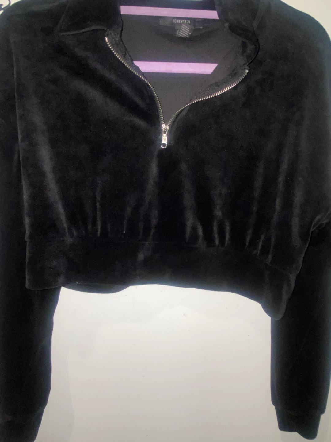Forever 21 Black Velour Zip-Up Cropped Sweatshirt - photo 2