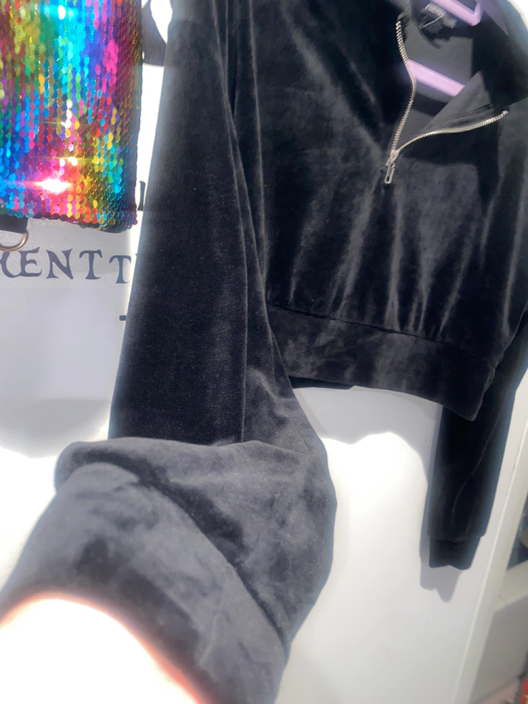 Forever 21 Black Velour Zip-Up Cropped Sweatshirt - photo 5