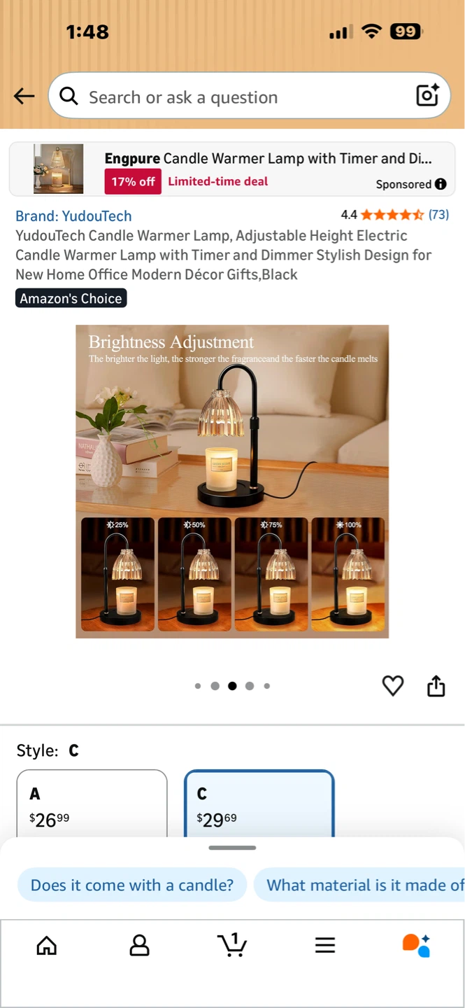 Electric Candle Warmer Lamp Dimmer - Black