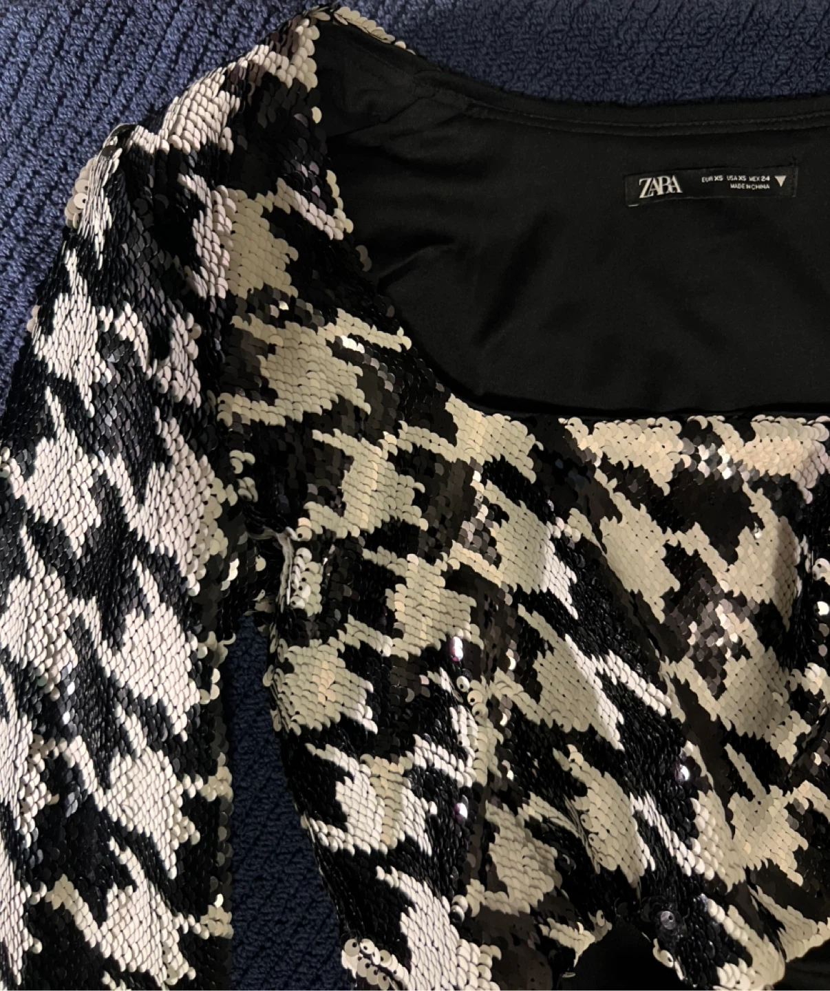 ZARA Sequin Houndstooth Cropped Top