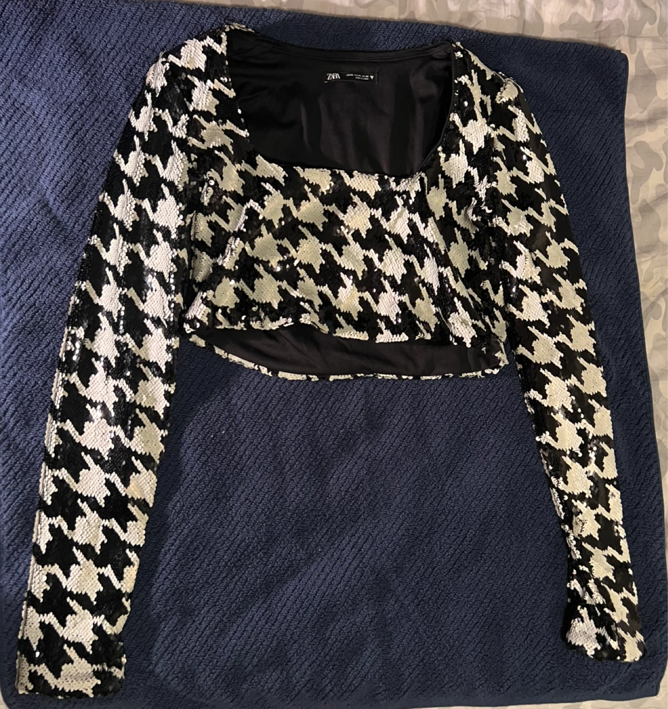 ZARA Sequin Houndstooth Cropped Top - photo 4