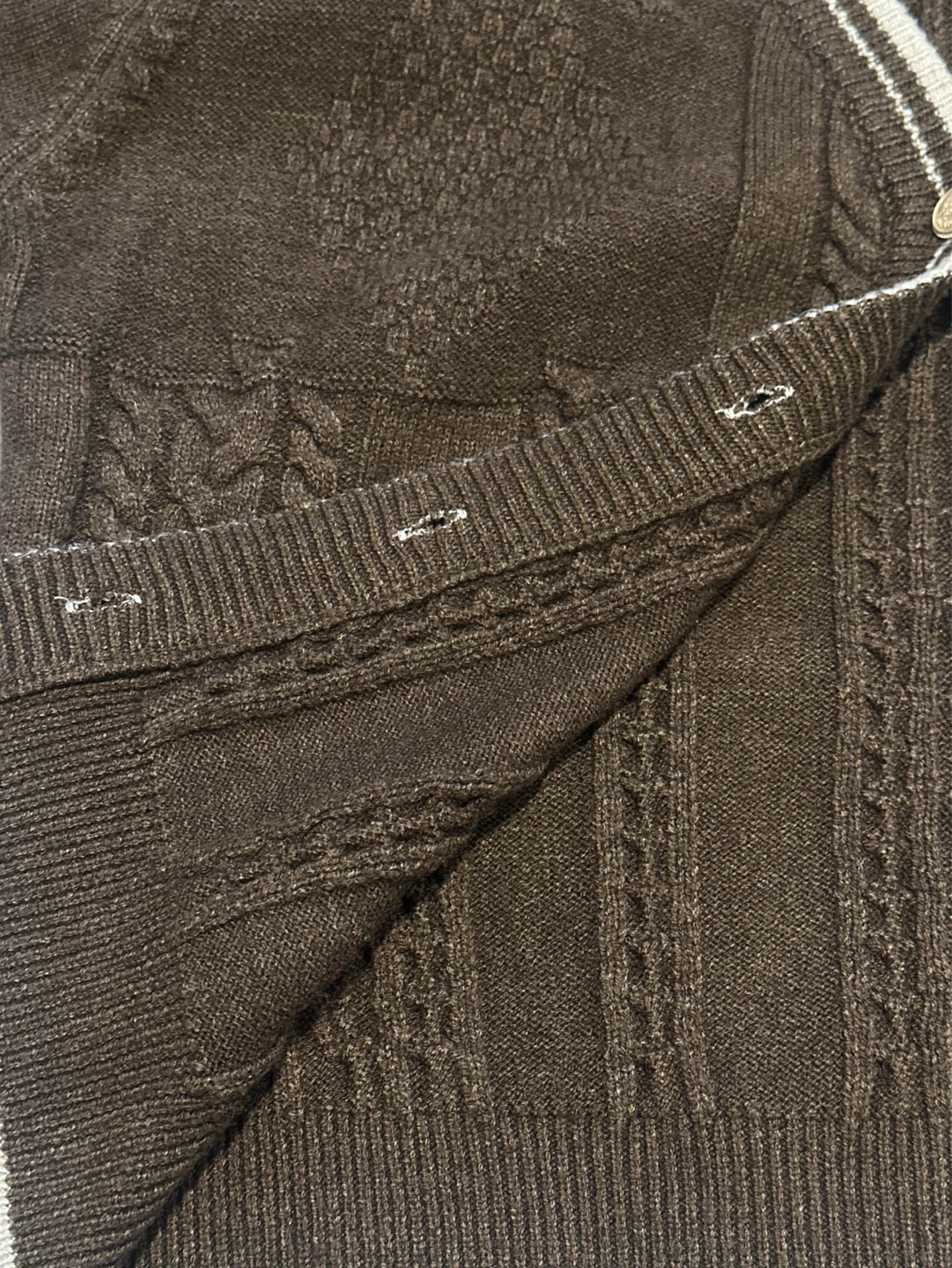 Brown Cable Knit Cardigan with White Trim - photo 3