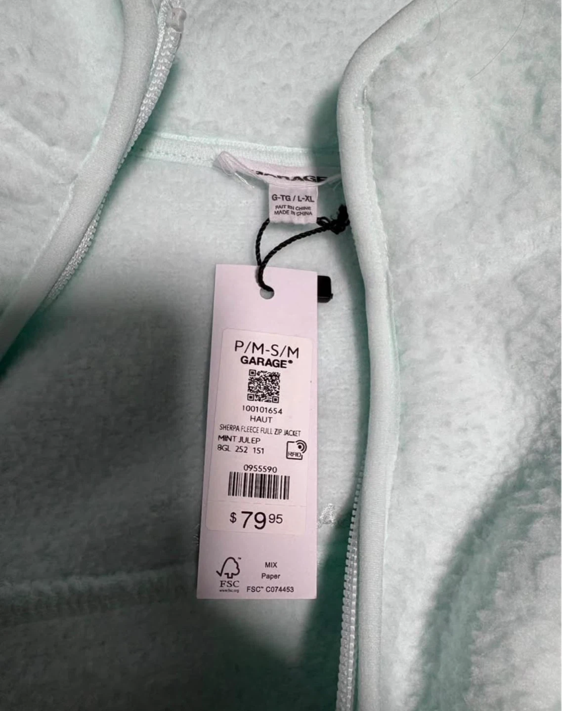 Garage Sherpa Fleece Full Zip Jacket Mint - photo 2