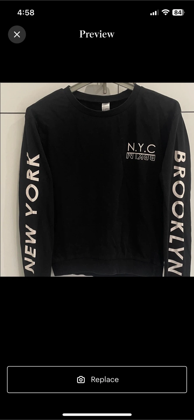 Men’s Black Long Sleeve Crewneck with NYC and Brooklyn Graphics