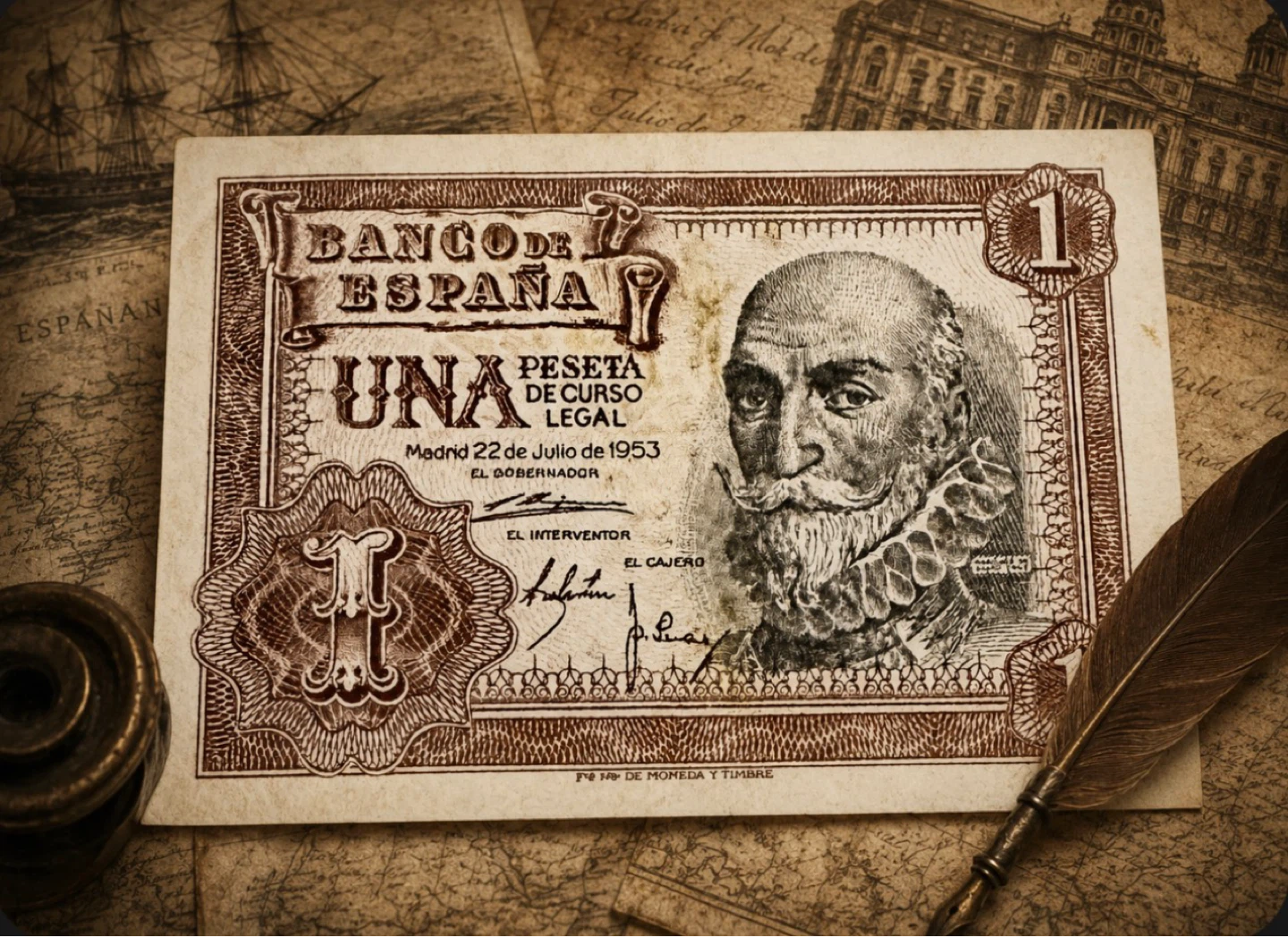 1953 Spain Banco de España 1 Peseta Banknote