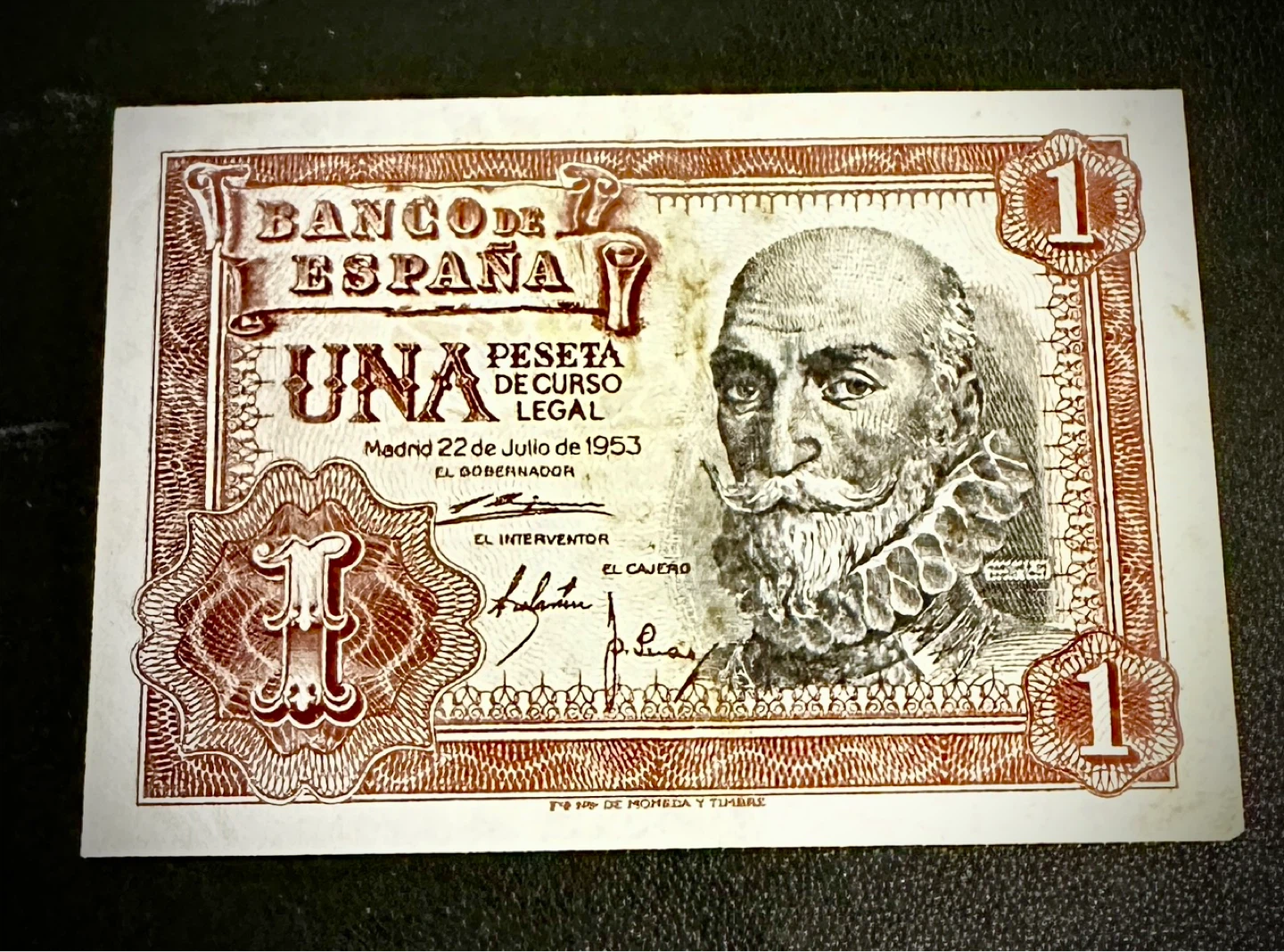 1953 Spain Banco de España 1 Peseta Banknote - photo 2