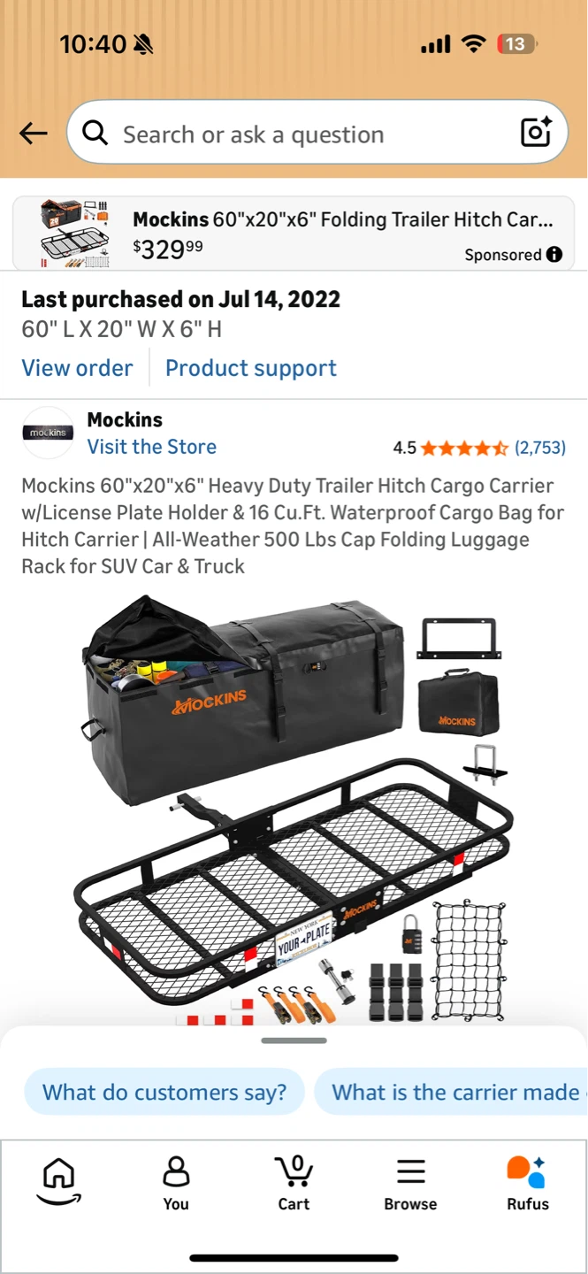 Mockins Folding Trailer Hitch Cargo Carrier