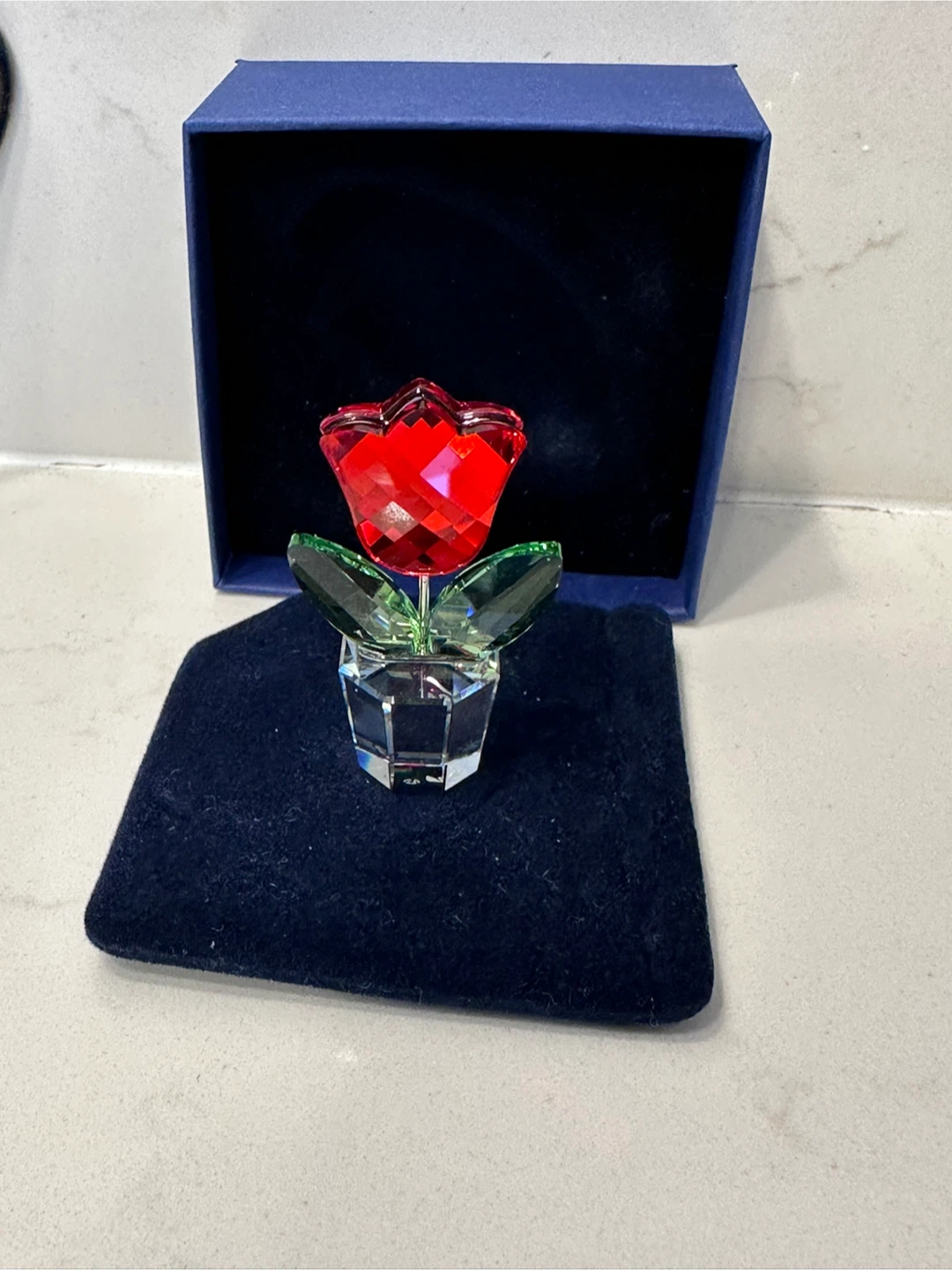 Swarovski Crystal Red Rose Flower Figurine with Box