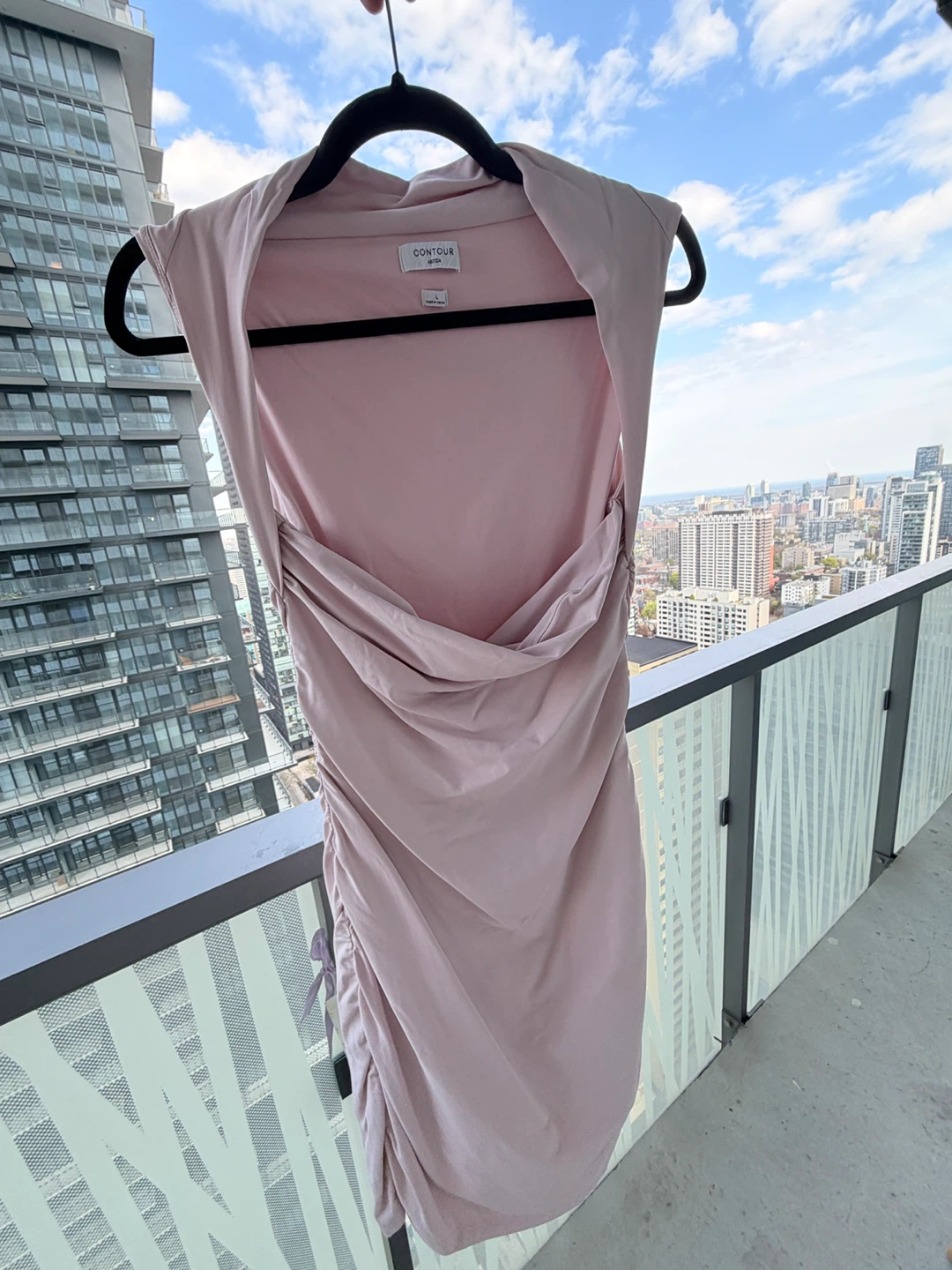 CONTOUR DRESS Pale Pink Ruched Mini Dress - photo 3
