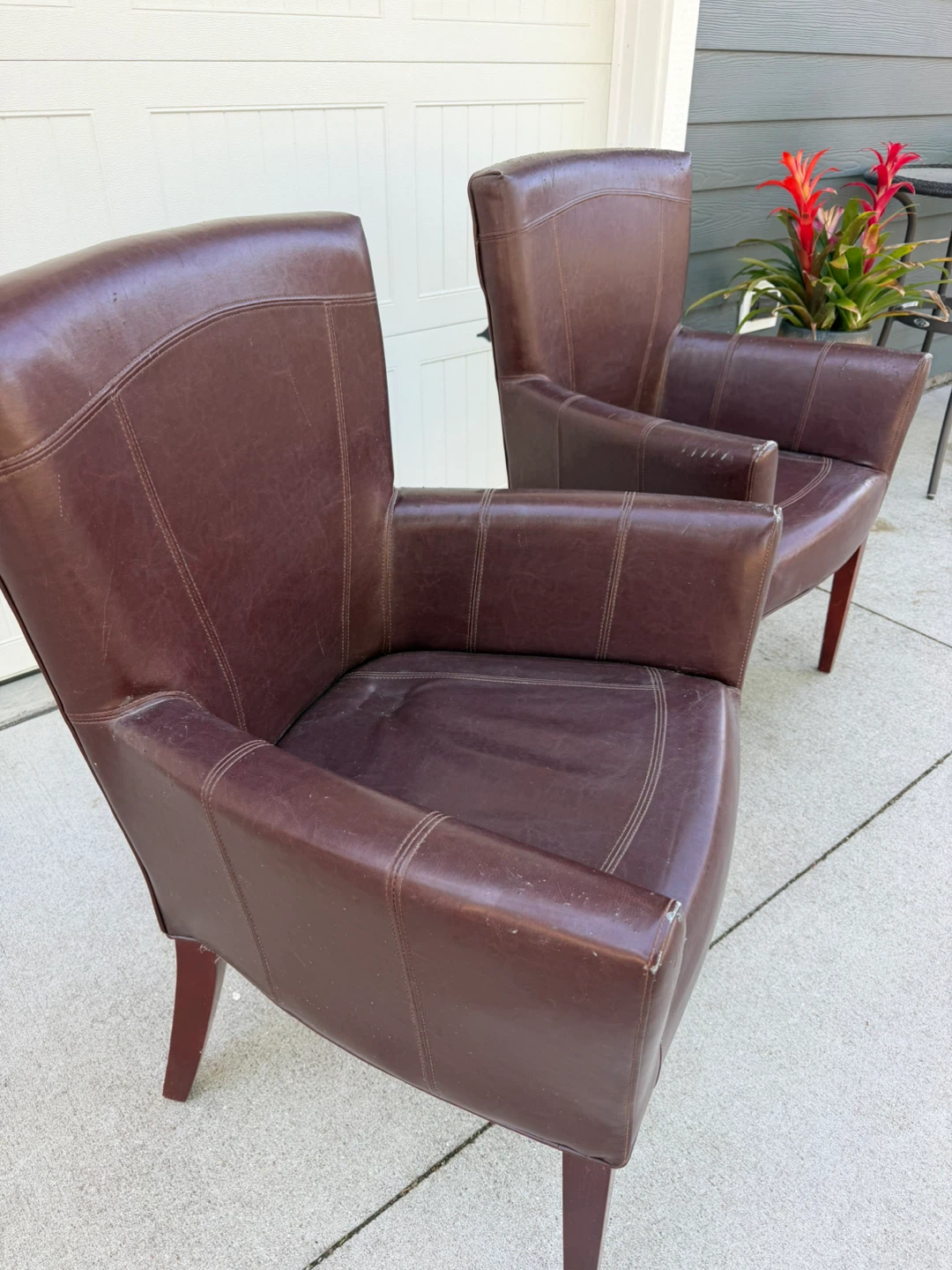 Set of 2 Brown Faux Leather Armchairs - photo 3
