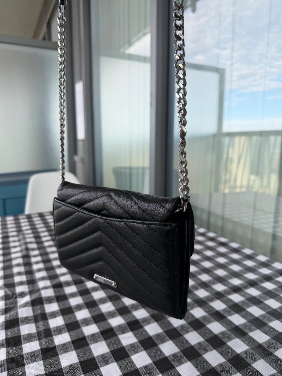 Rebecca Minkoff Black Leather Chevron Quilted Wallet on Chain - photo 3