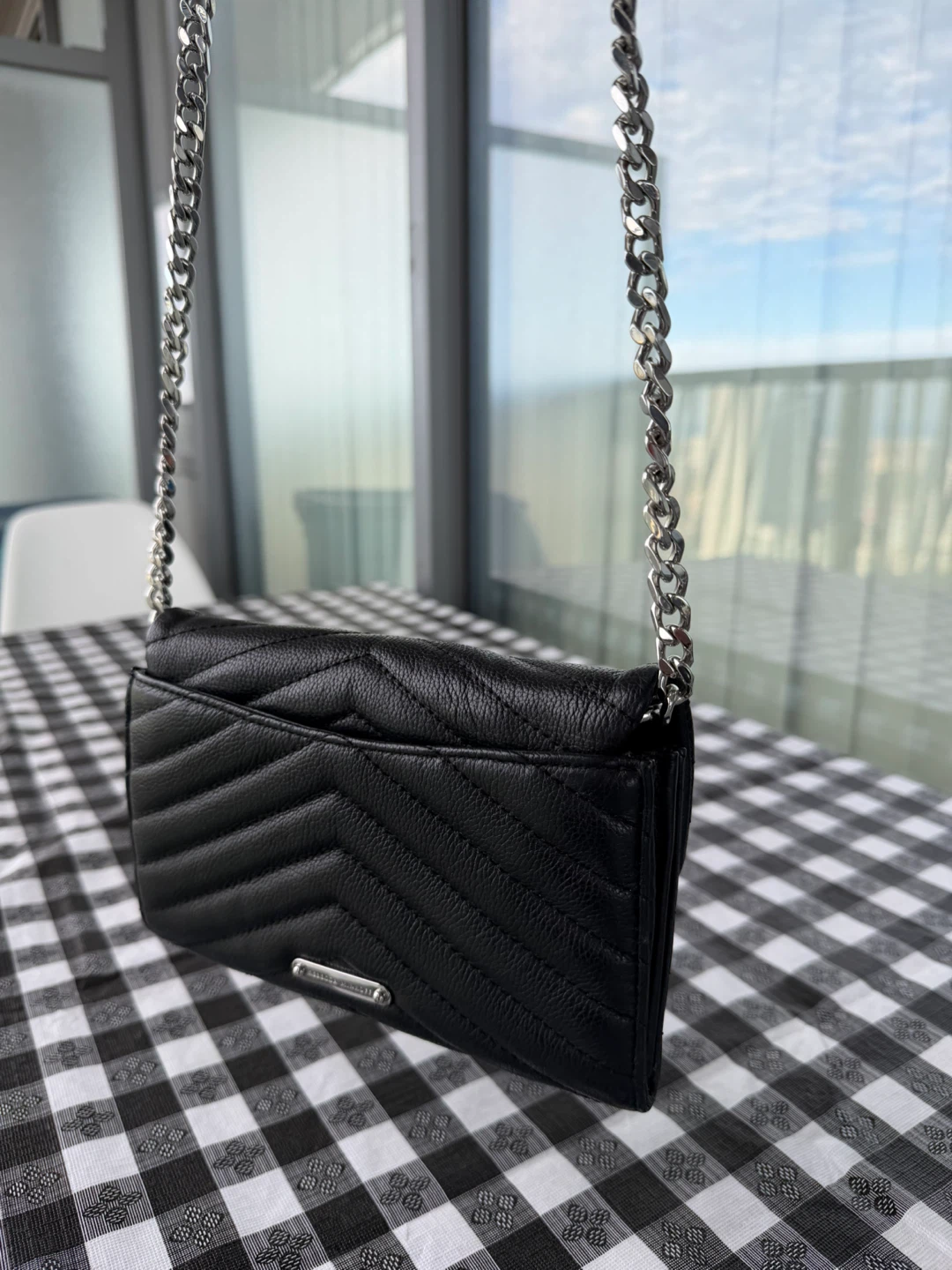 Rebecca Minkoff Black Leather Chevron Quilted Wallet on Chain - photo 2