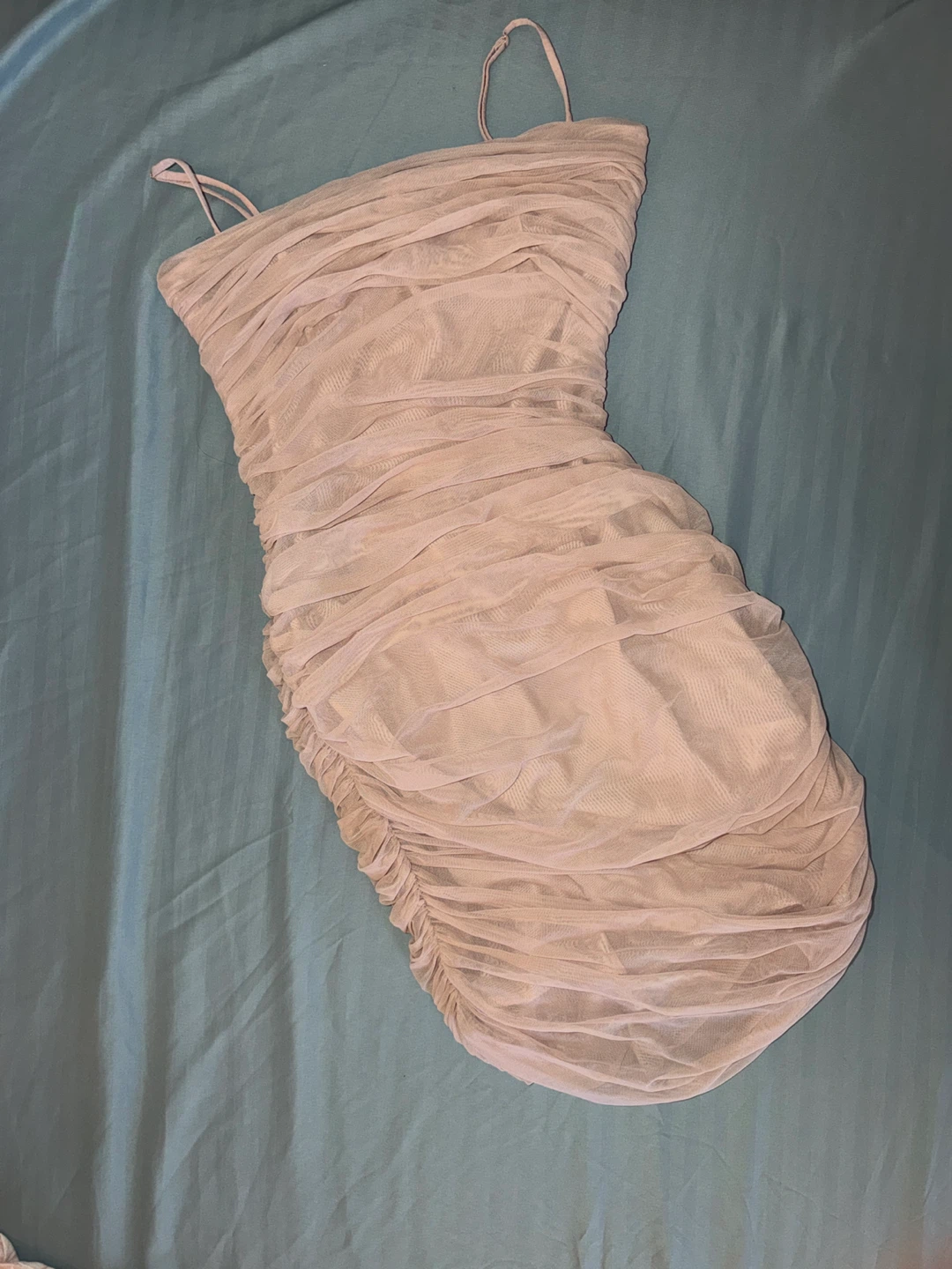 Ruched Mesh Mini Dress