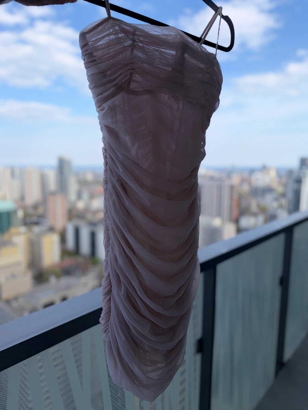 Ruched Mesh Mini Dress - photo 3