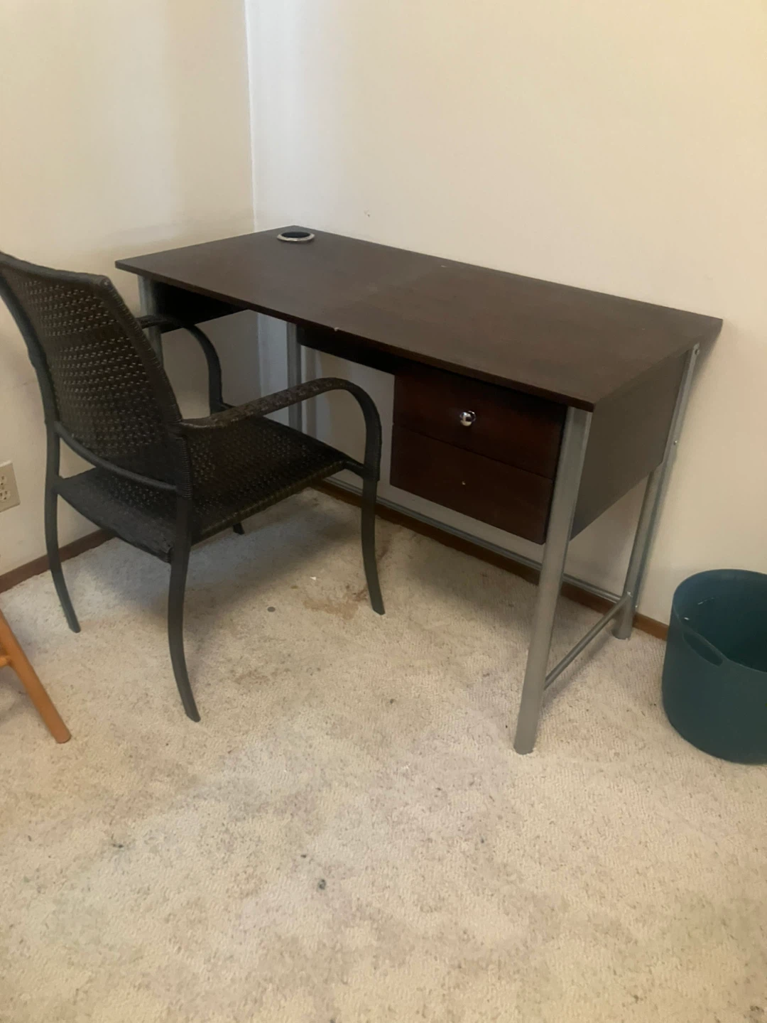 Dark Wood Finish Desk with Drawers