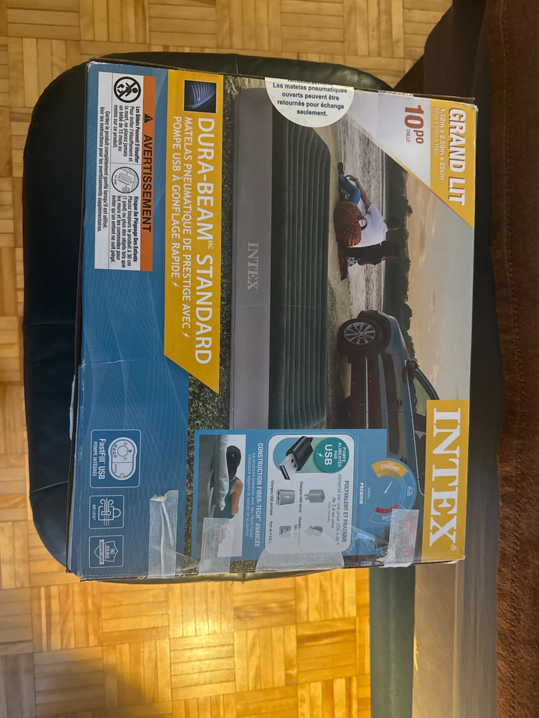 Intex Dura-Beam Standard Queen Air Mattress with Built-in Pump