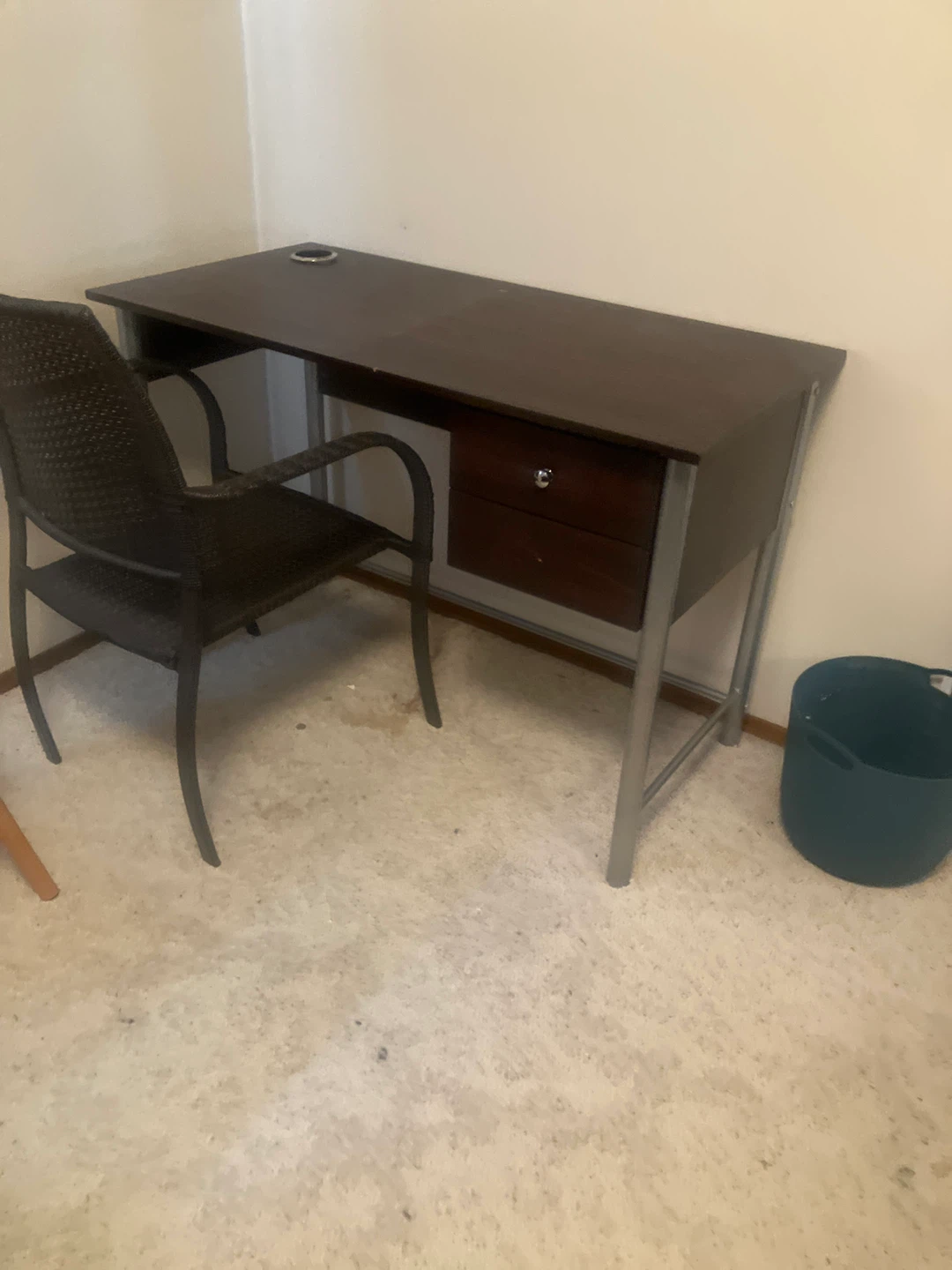 Dark brown desk with two drawers