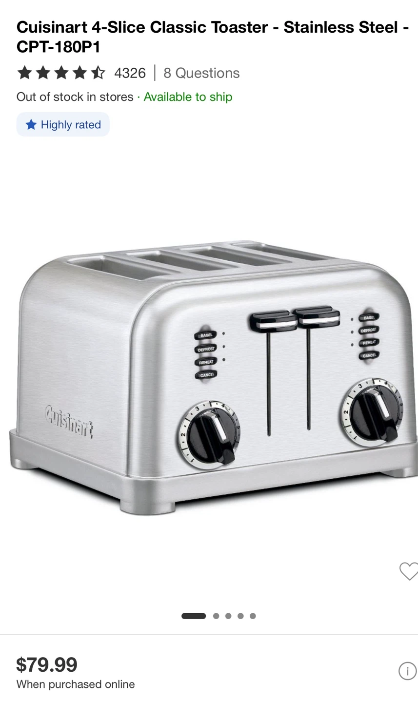 Cuisinart 4-Slice Classic Toaster - Stainless Steel (CPT-180P1) - photo 2