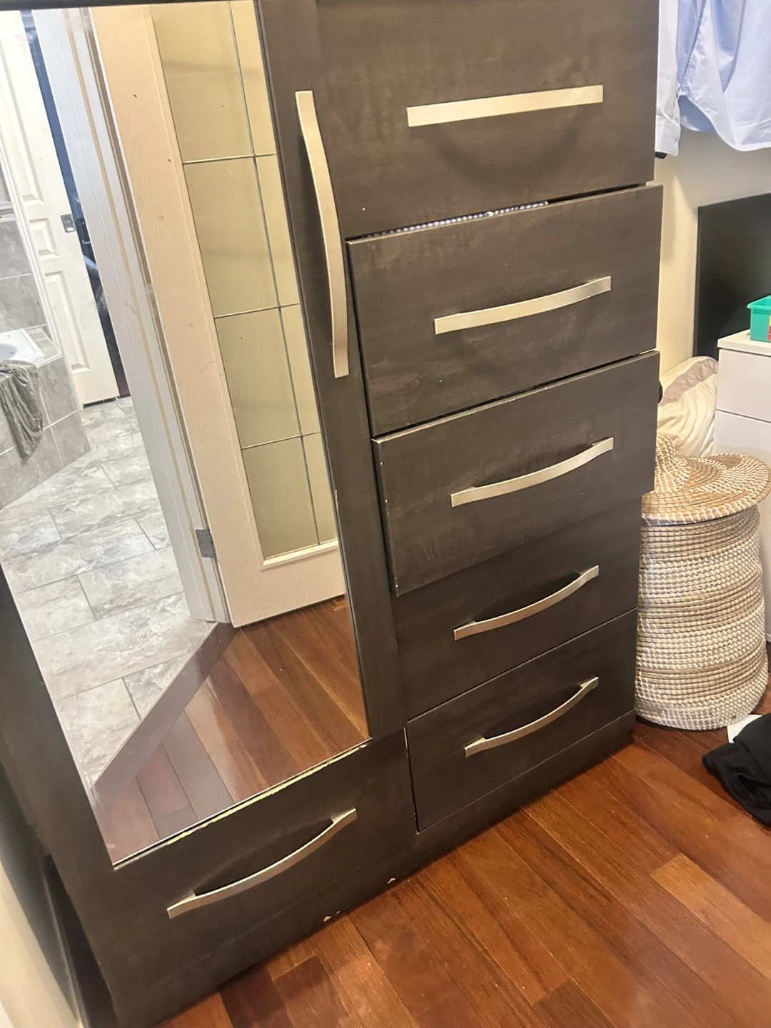 Dark Brown 5-Drawer Dresser with Mirror