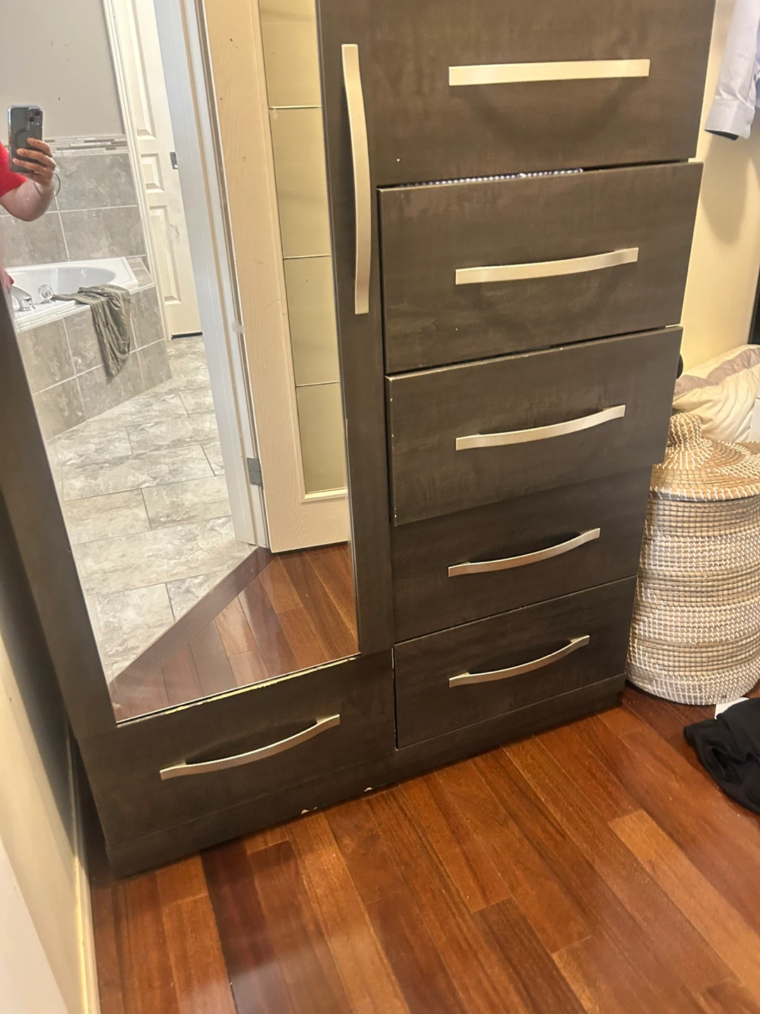 Dark Brown 5-Drawer Dresser with Mirror - photo 3