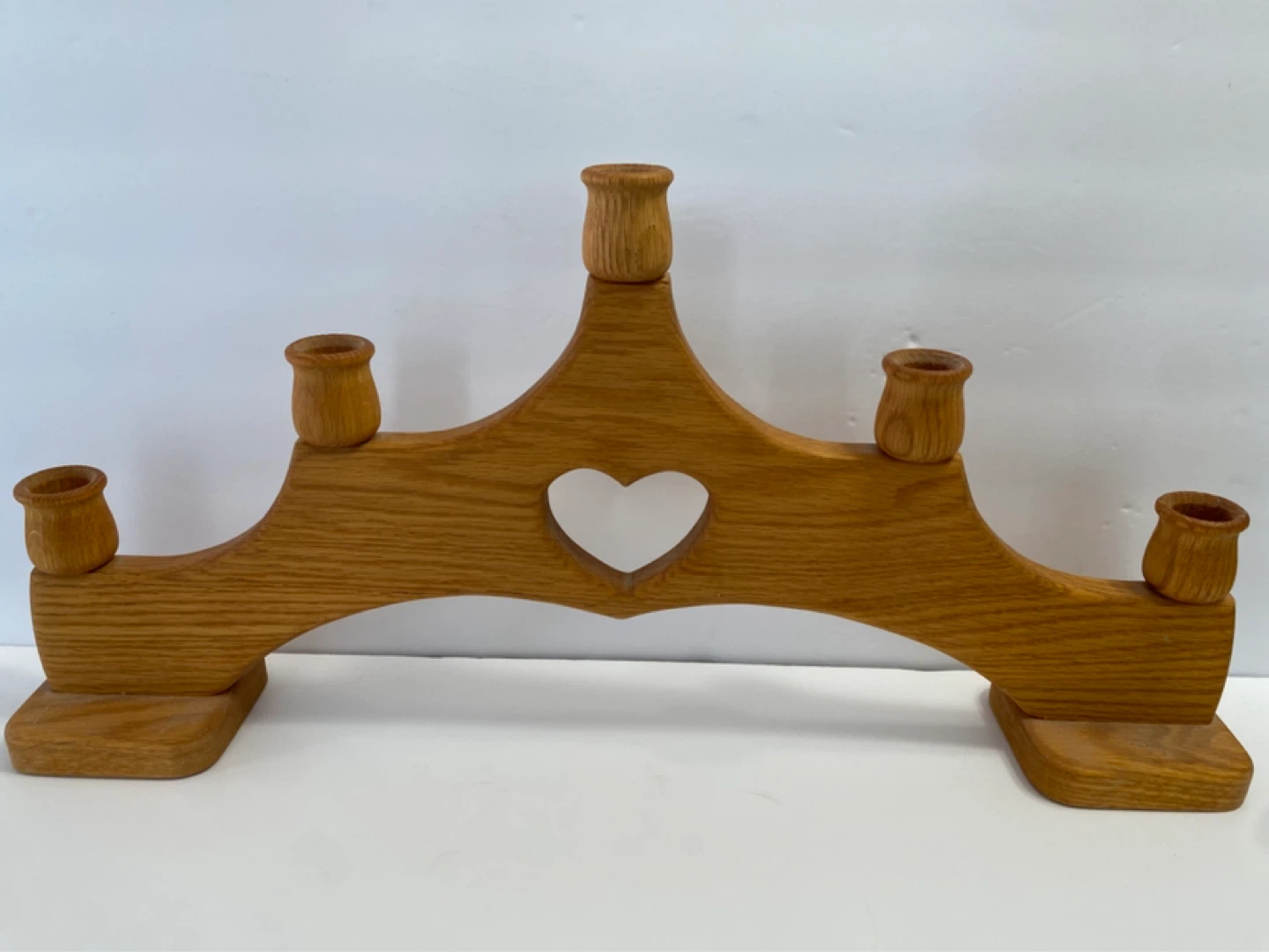 Wooden Candlestick Holder with Heart Cutout - photo 2