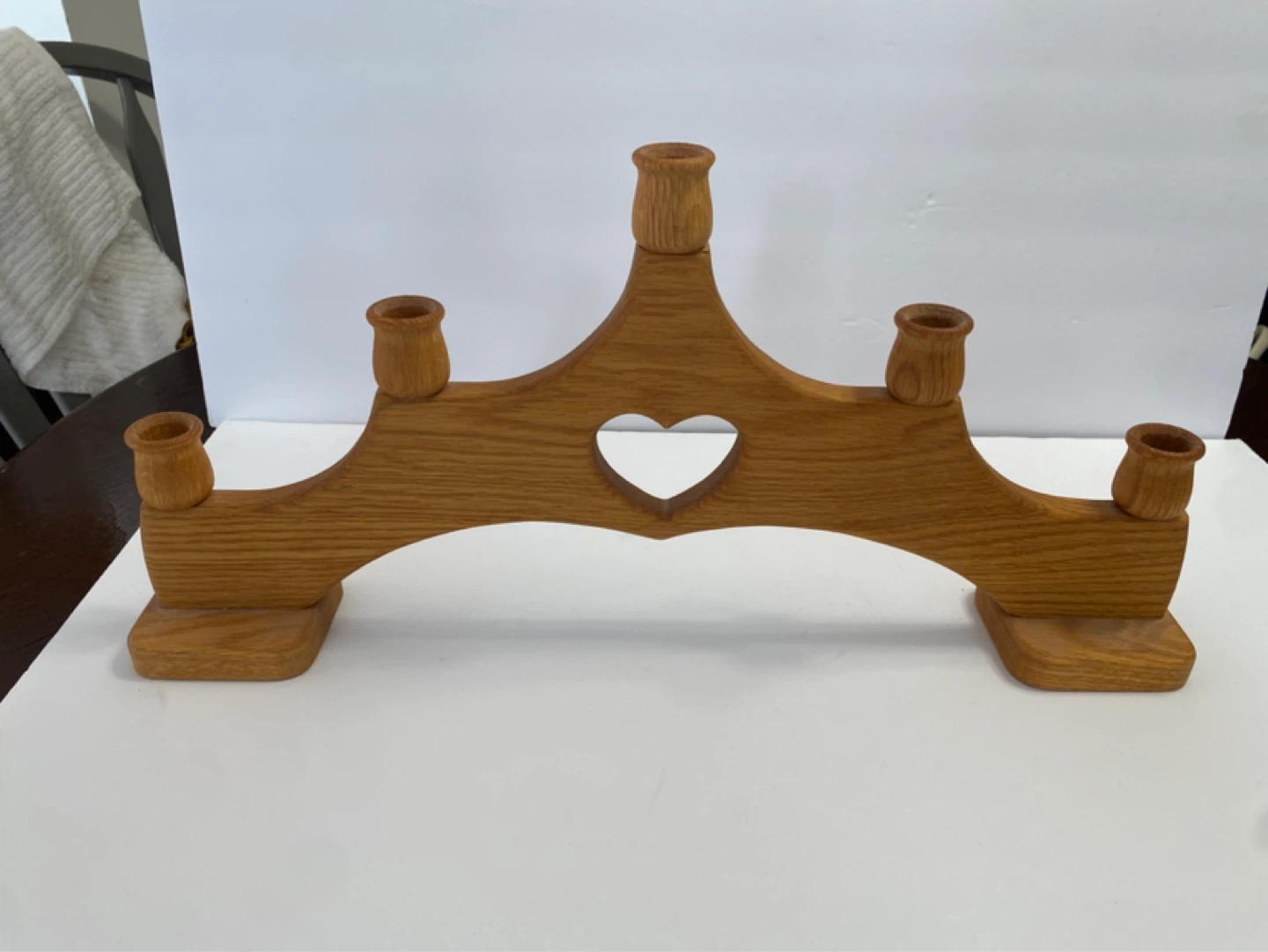 Wooden Candlestick Holder with Heart Cutout