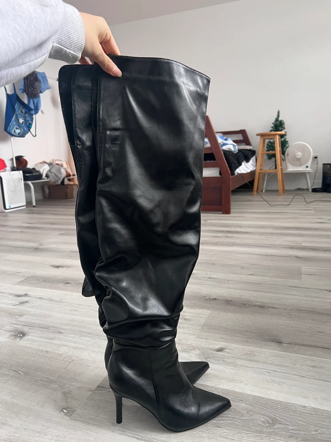 Black Faux Leather Over-the-Knee Boots size US7