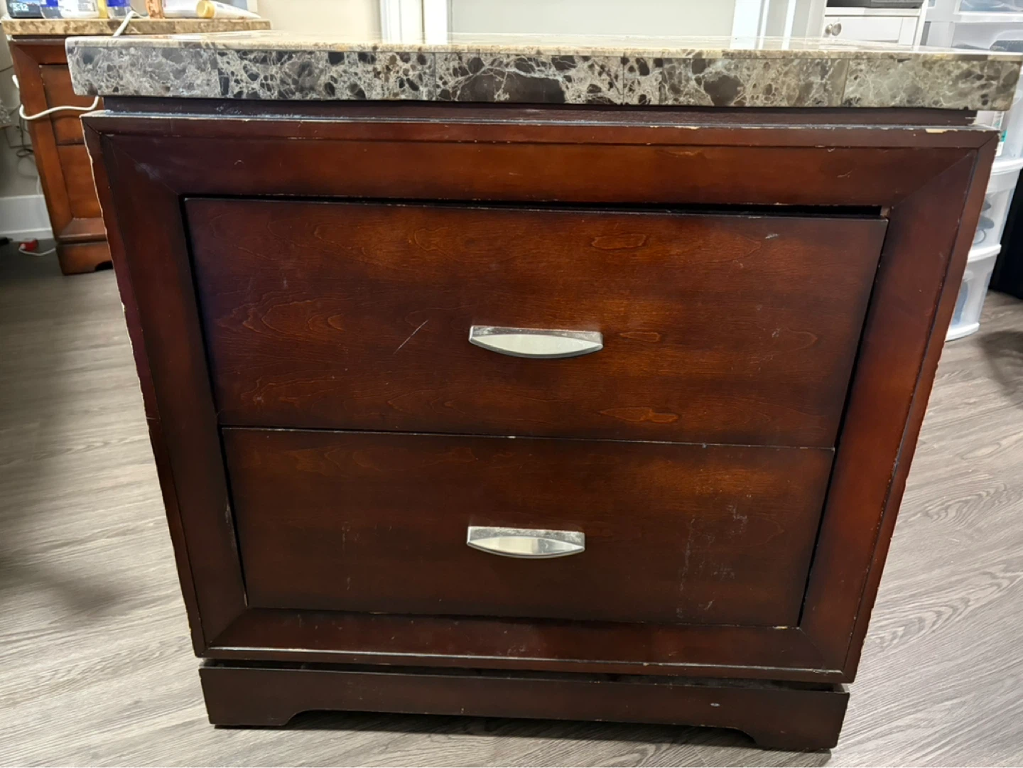 Wooden Nightstand with Faux Marble Top