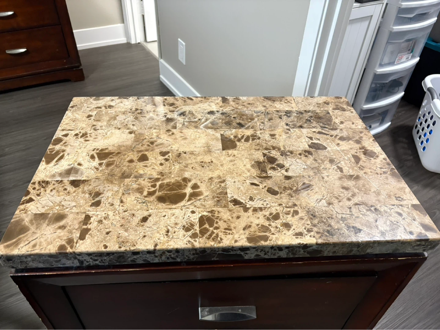 Wooden Nightstand with Faux Marble Top - photo 2
